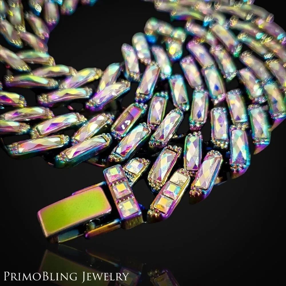 Iced Out Rainbow Cuban Link Chain - Picture 4 of 4